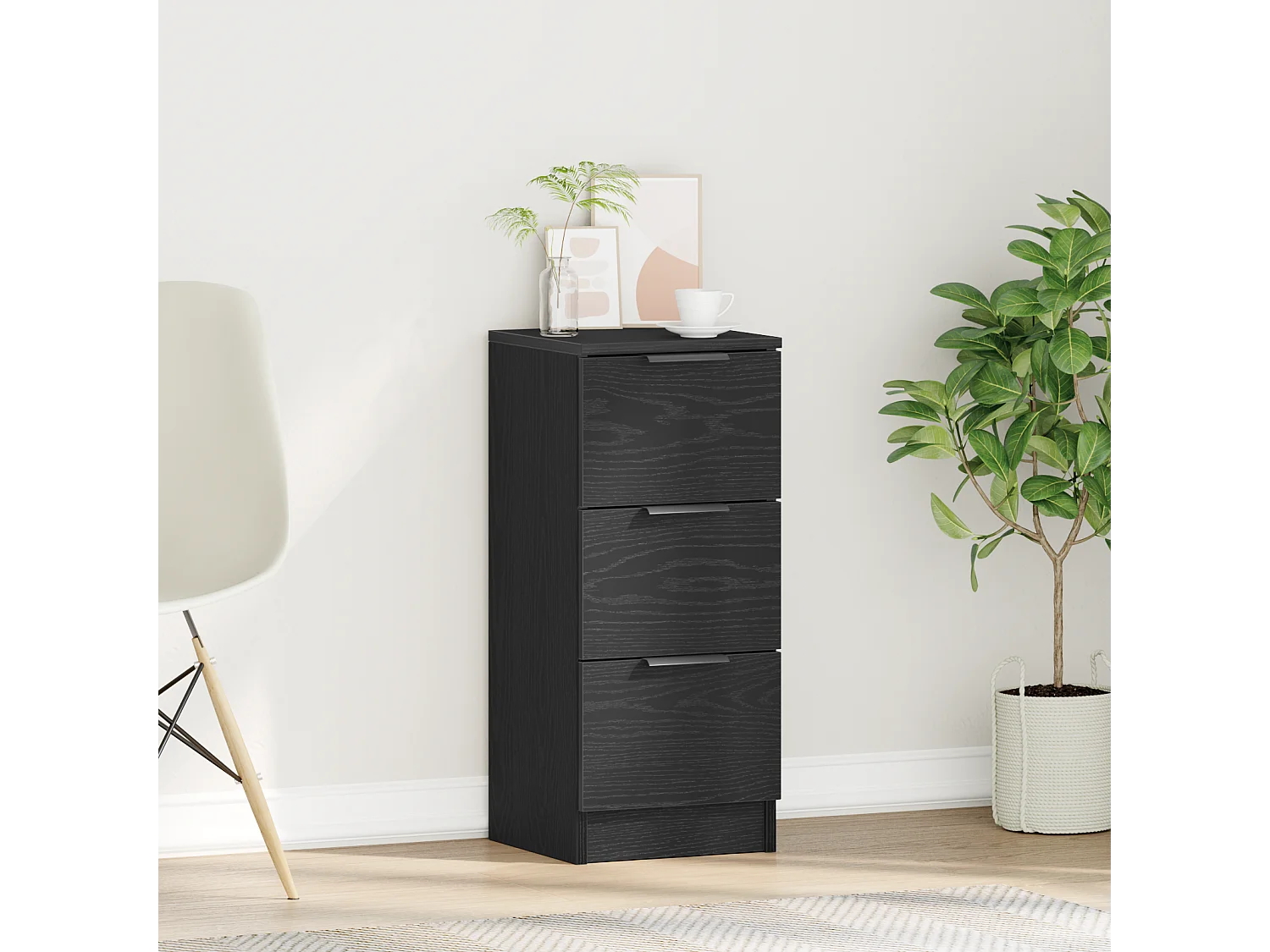 Buffet | Commode à tiroir | Meuble de rangement en chêne noir 30x30x70 cm en bois d'ingénierie