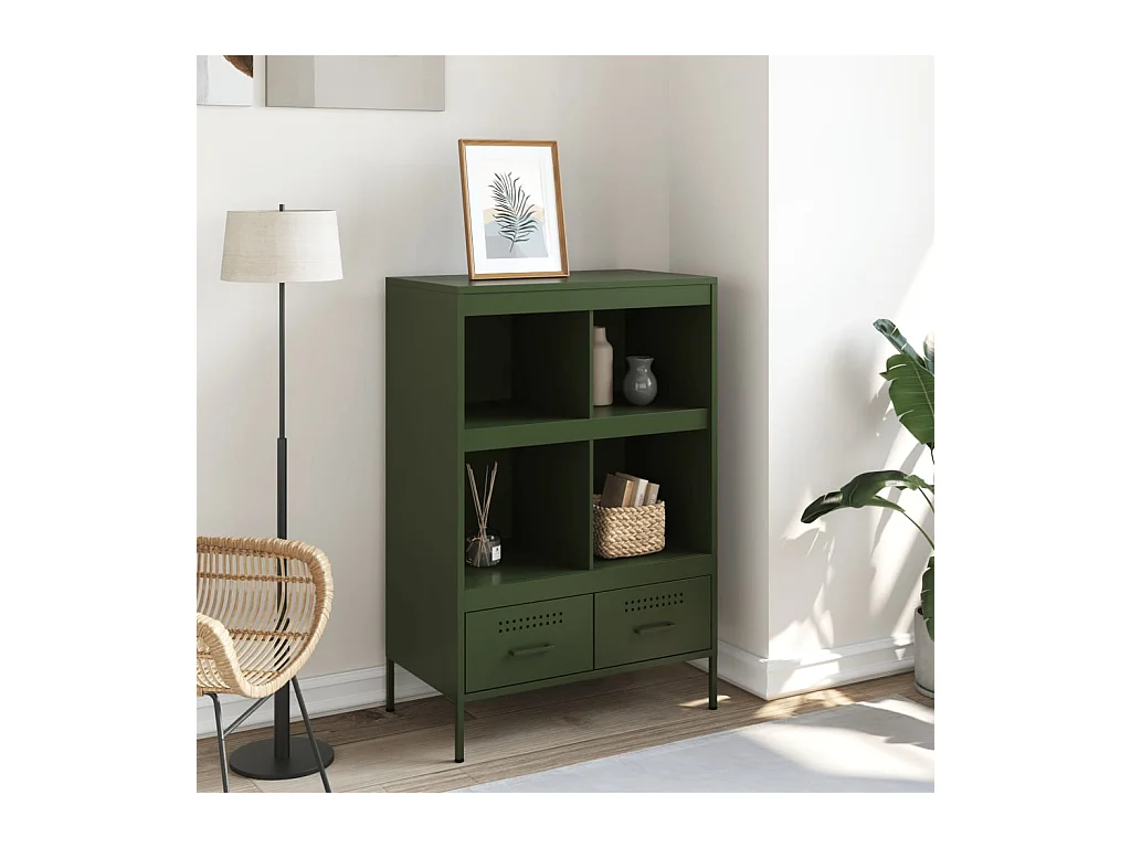 Buffet | Commode à tiroir | Meuble de rangement haut vert olive 68x39x101,5 cm acier