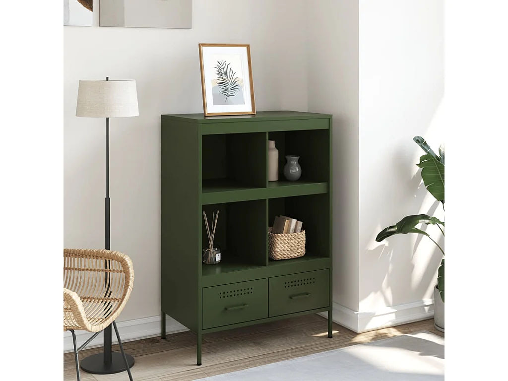 Buffet | Commode à tiroir | Meuble de rangement haut vert olive 68x39x101,5 cm acier