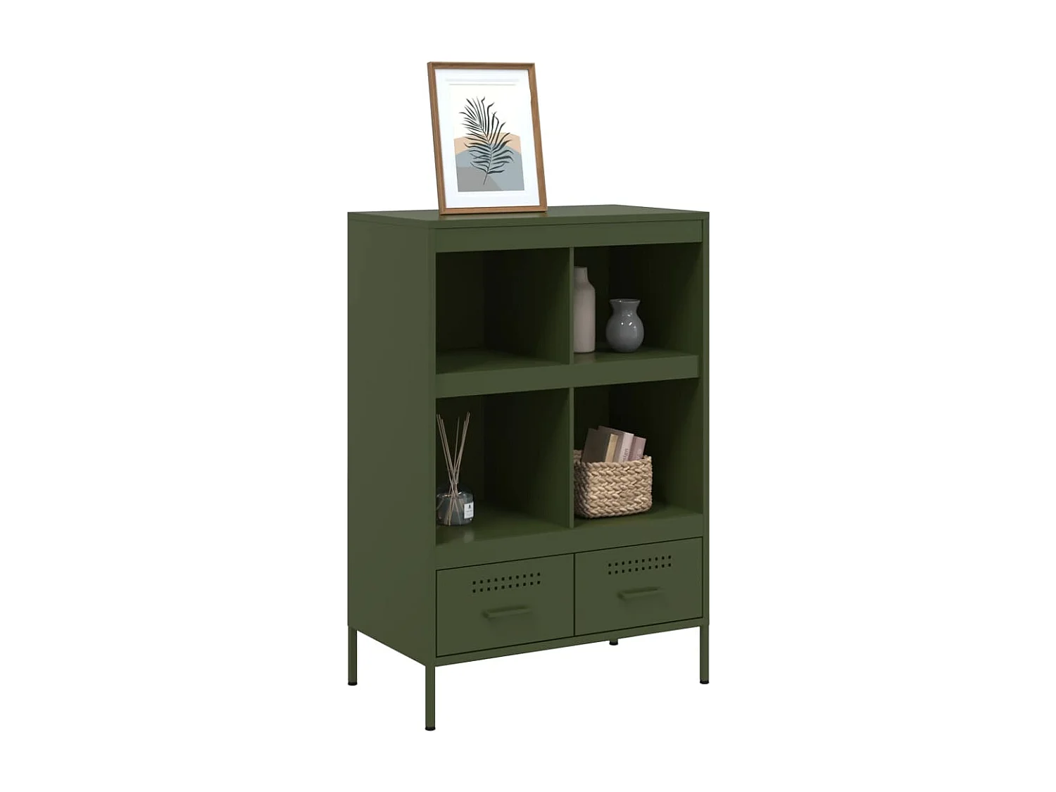 Buffet | Commode à tiroir | Meuble de rangement haut vert olive 68x39x101,5 cm acier