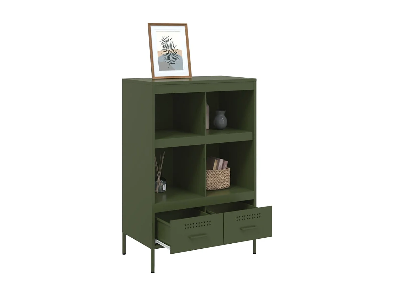 Buffet | Commode à tiroir | Meuble de rangement haut vert olive 68x39x101,5 cm acier