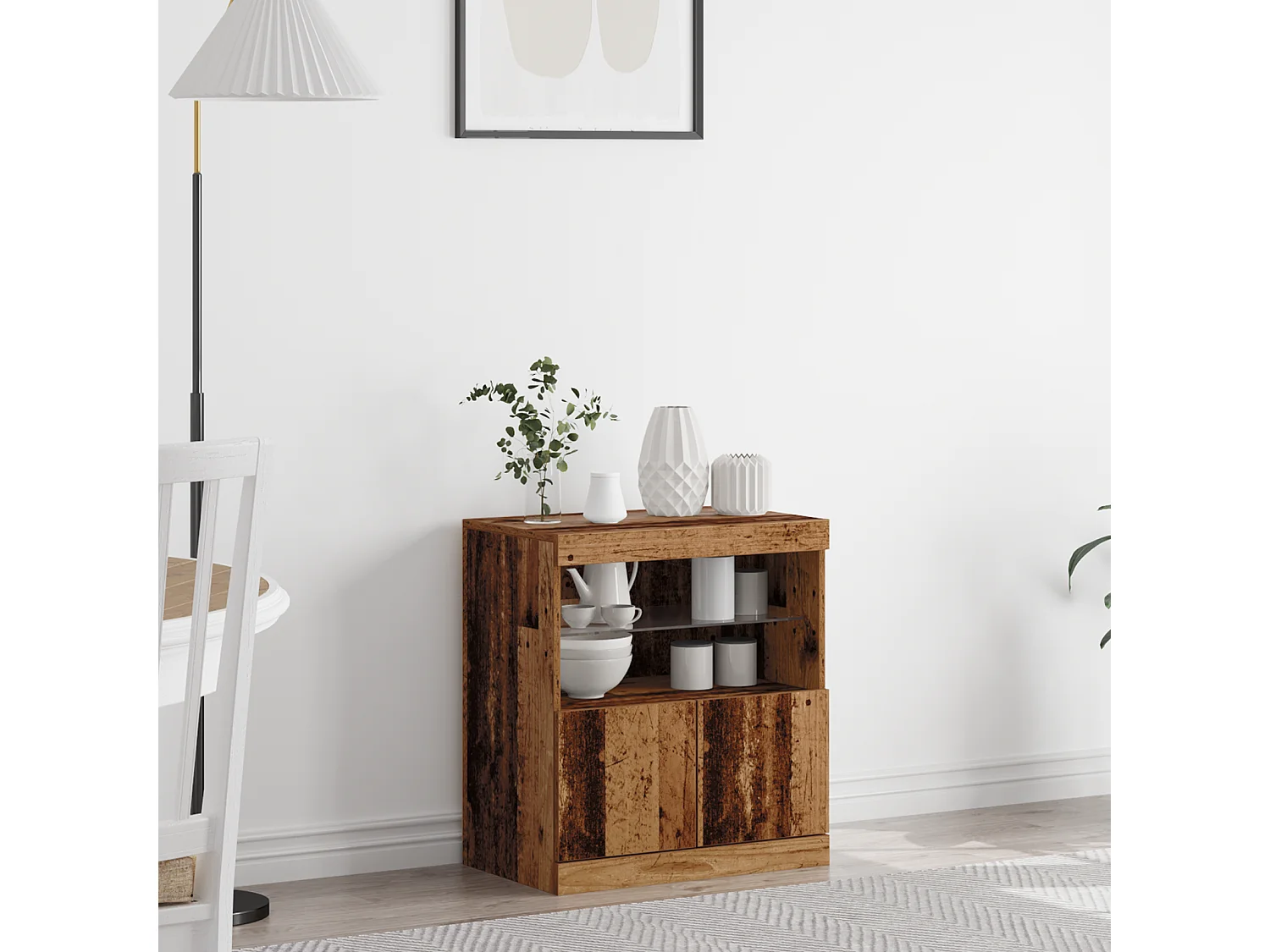 Buffet | Bahut | Meuble de rangement avec lumières LED en bois ancien 60x37x67 cm