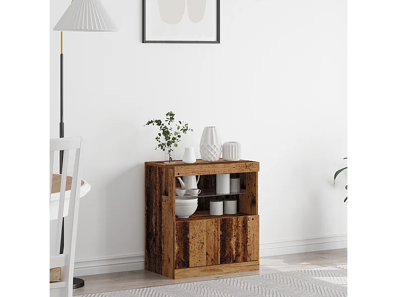 Buffet | Bahut | Meuble de rangement avec lumières LED en bois ancien 60x37x67 cm