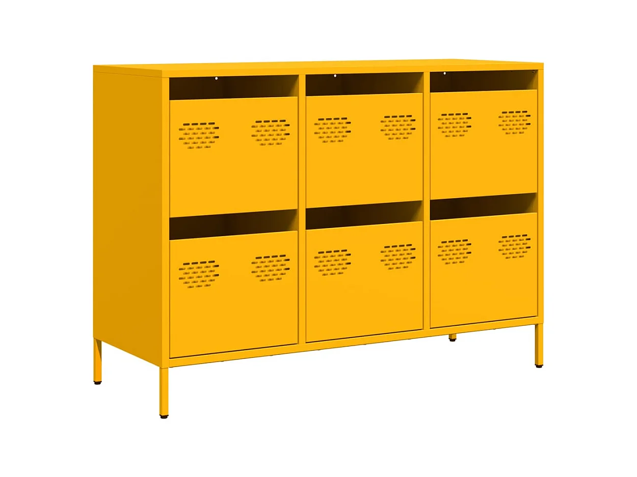 Buffet | Commode à tiroir | Meuble de rangement jaune moutarde 101,5x39x73,5 cm acier laminé à froid