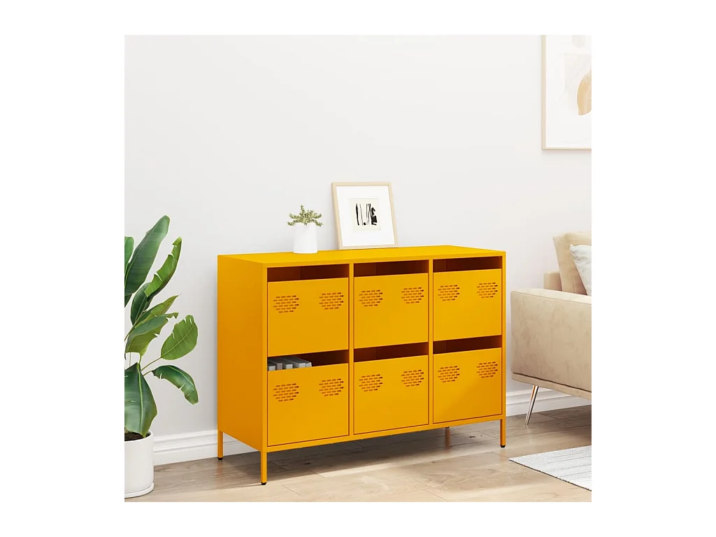 Buffet | Commode à tiroir | Meuble de rangement jaune moutarde 101,5x39x73,5 cm acier laminé à froid