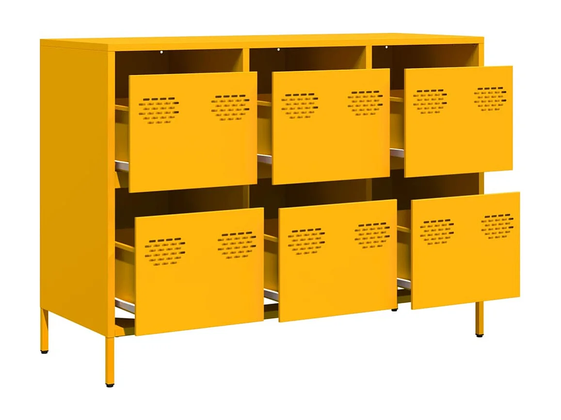 Credenza | Buffet | Armadio Giallo Senape 101,5x39x73,5 cm Acciaio Laminato Freddo