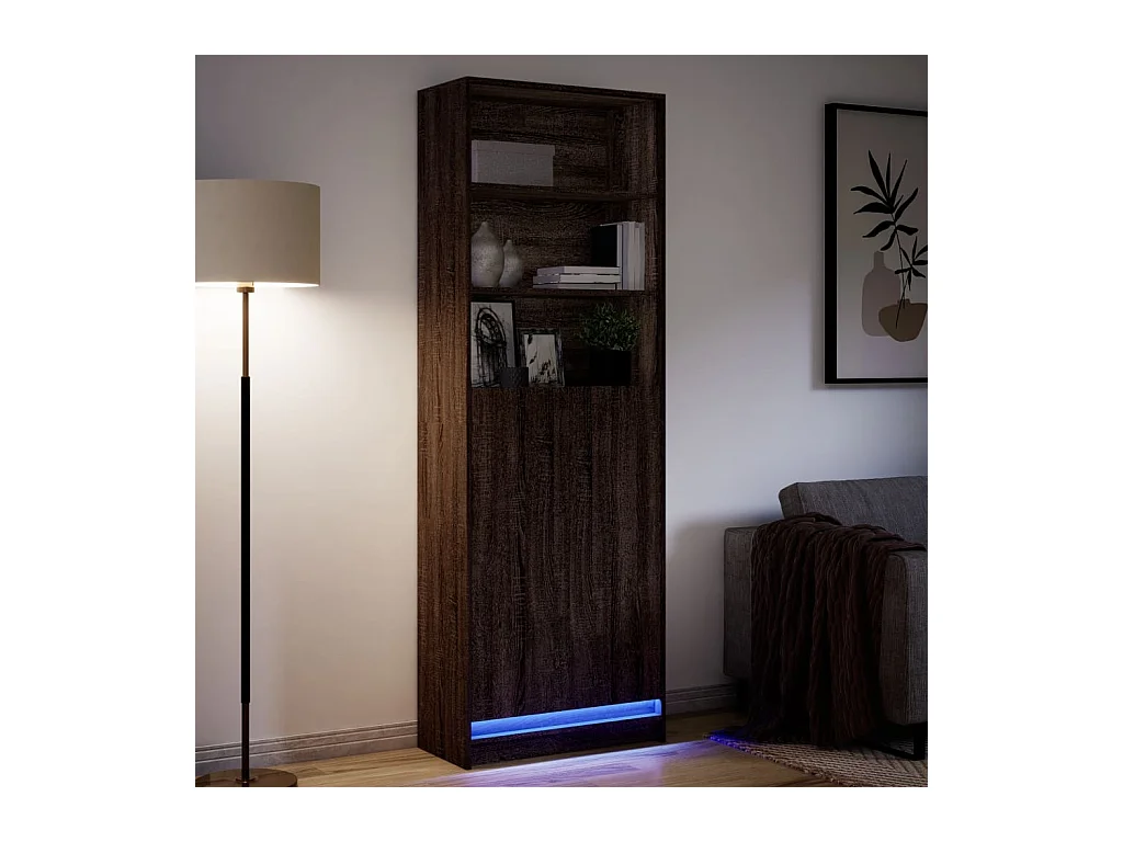 Buffet | Bahut | Meuble de rangement haut avec LED chêne marron 69x32,5x200cm bois ingénierie