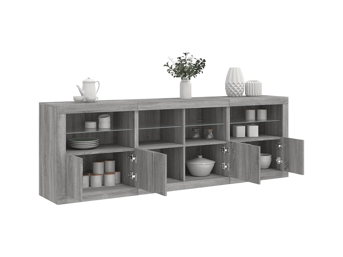 Buffet | Bahut | Meuble de rangement avec lumières LED sonoma gris 202x37x67 cm
