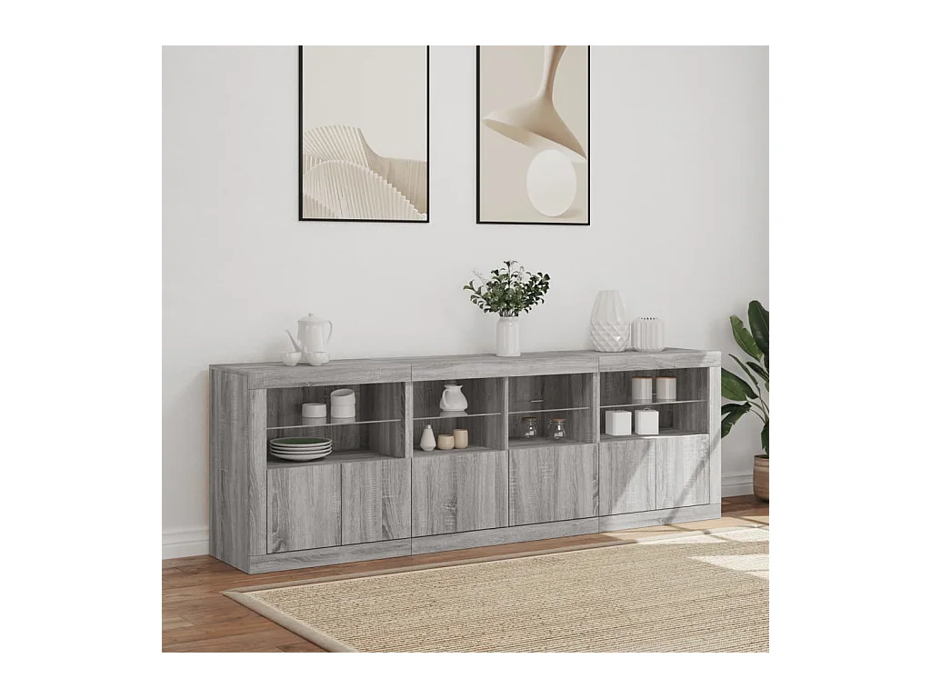 Buffet | Bahut | Meuble de rangement avec lumières LED sonoma gris 202x37x67 cm