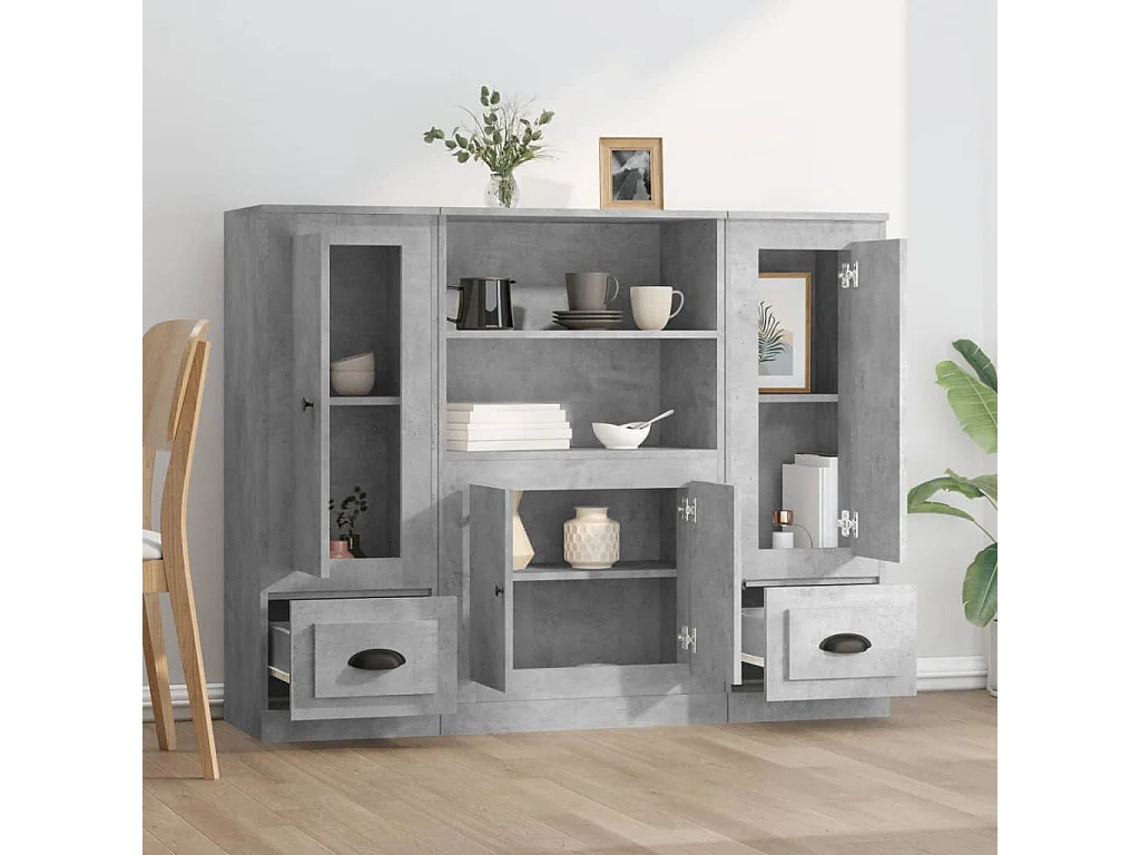 Buffets | Bahuts | Meuble de rangement 3 pcs gris béton bois d'ingénierie