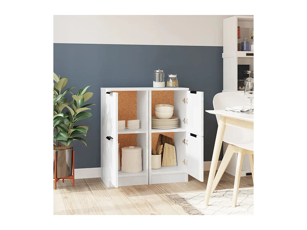 Buffets | Bahuts | Meuble de rangement 2 pcs Blanc brillant 30x30x70 cm Bois d'ingénierie