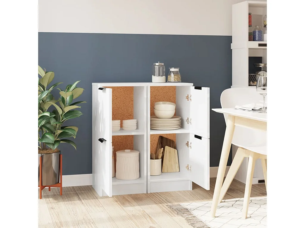 Buffets | Bahuts | Meuble de rangement 2 pcs Blanc brillant 30x30x70 cm Bois d'ingénierie
