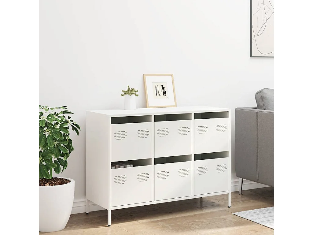 Credenza | Buffet | Armadio Bianca 101,5x39x73,5 cm in Acciaio Laminato a Freddo