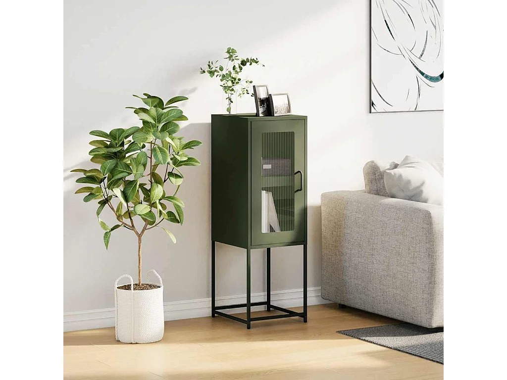 Credenza | Buffet | Armadio Verde Oliva 36x39x107 cm in Acciaio Laminato a Freddo