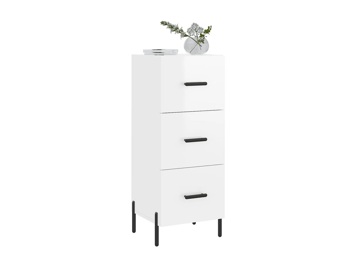 Credenza | Buffet | Armadio Bianco Lucido 34,5x34x90 cm in Legno Multistrato