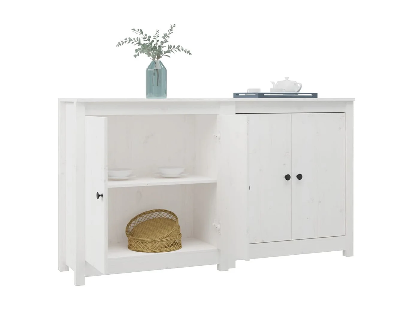 Credenze | Buffet | Armadi 2 pz Bianco 70x35x80 cm in Legno Massello di Pino