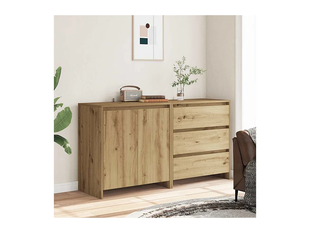 Credenza | Buffet | Armadio 2 pz Rovere Artigianale in Legno Multistrato