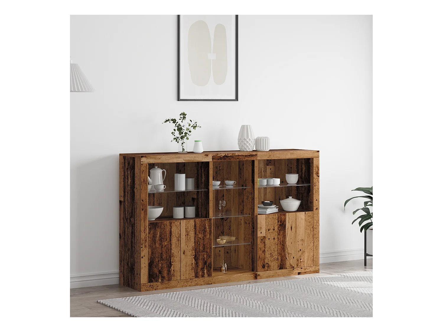 Credenza | Buffet | Armadio con Luci LED Legno Antico 162x37x100 cm