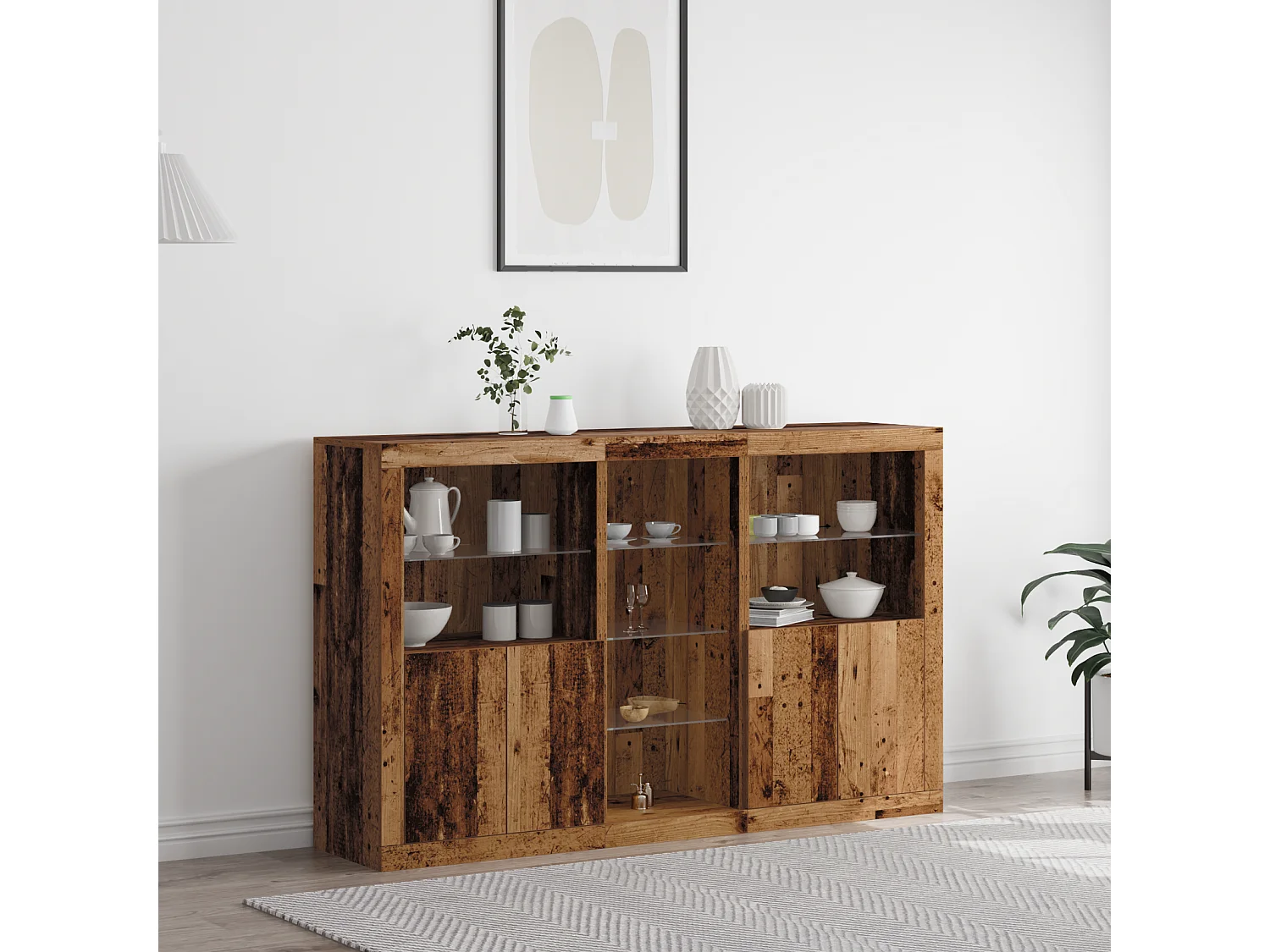 Buffet | Bahut | Meuble de rangement avec lumières LED Bois ancien 162x37x100 cm Bois d'ingénierie