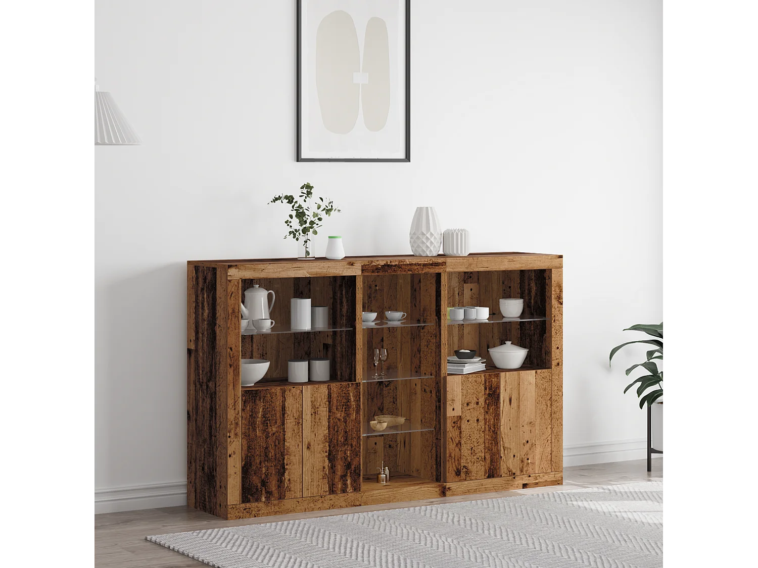 Buffet | Bahut | Meuble de rangement avec lumières LED Bois ancien 162x37x100 cm Bois d'ingénierie
