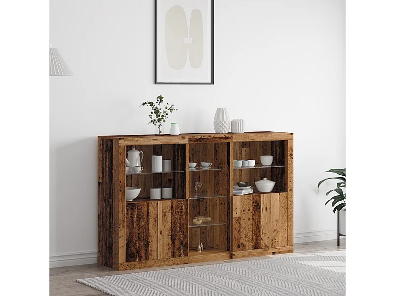 Buffet | Bahut | Meuble de rangement avec lumières LED Bois ancien 162x37x100 cm Bois d'ingénierie