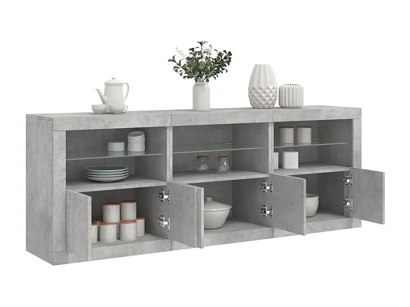 Buffet | Bahut | Meuble de rangement avec lumières LED gris béton 181,5x37x67 cm