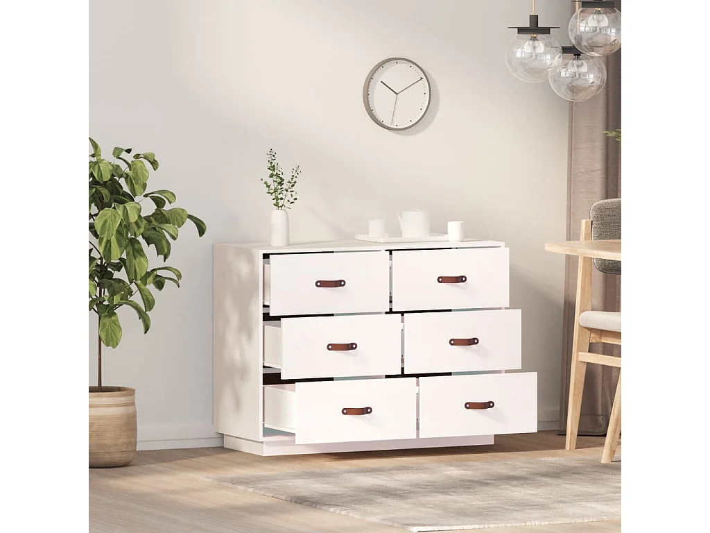 Credenza | Buffet | Armadio Bianca 100x40x75 cm in Legno Massello di Pino