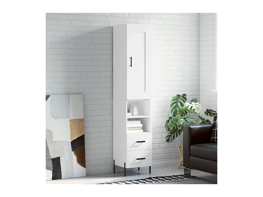 Credenza | Buffet | Armadio Bianca 34,5x34x180 cm in Legno Multistrato