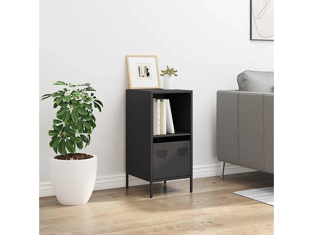 Credenza | Buffet | Armadio Nera 35x39x73,5 cm in Acciaio Laminato a Freddo