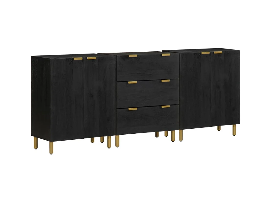 Credenze | Buffet | Armadi 3 pz Nere in Legno Multistrato