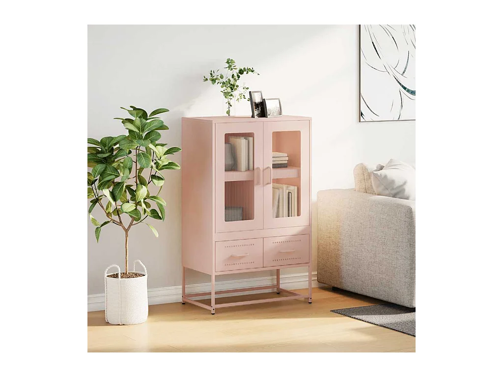 Buffet | Commode à tiroir | Meuble de rangement haut rose 68x39x111,5 cm acier