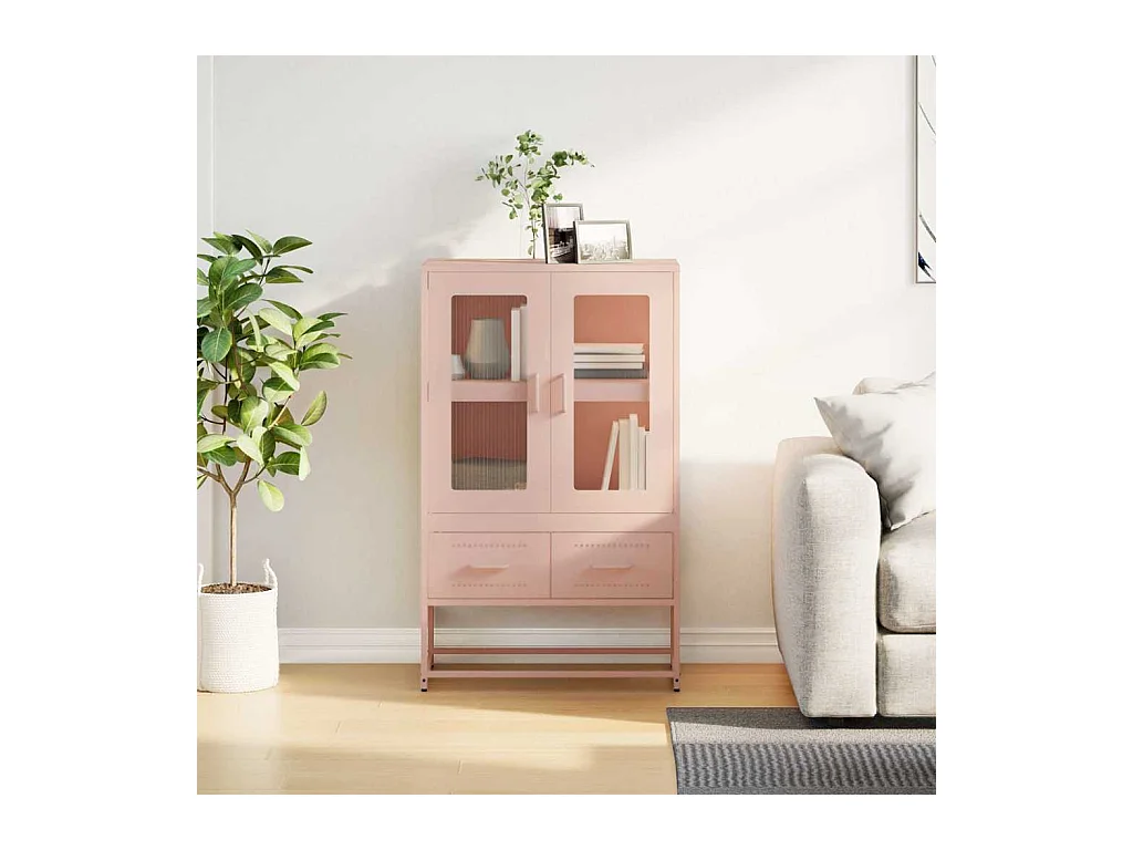 Buffet | Commode à tiroir | Meuble de rangement haut rose 68x39x111,5 cm acier