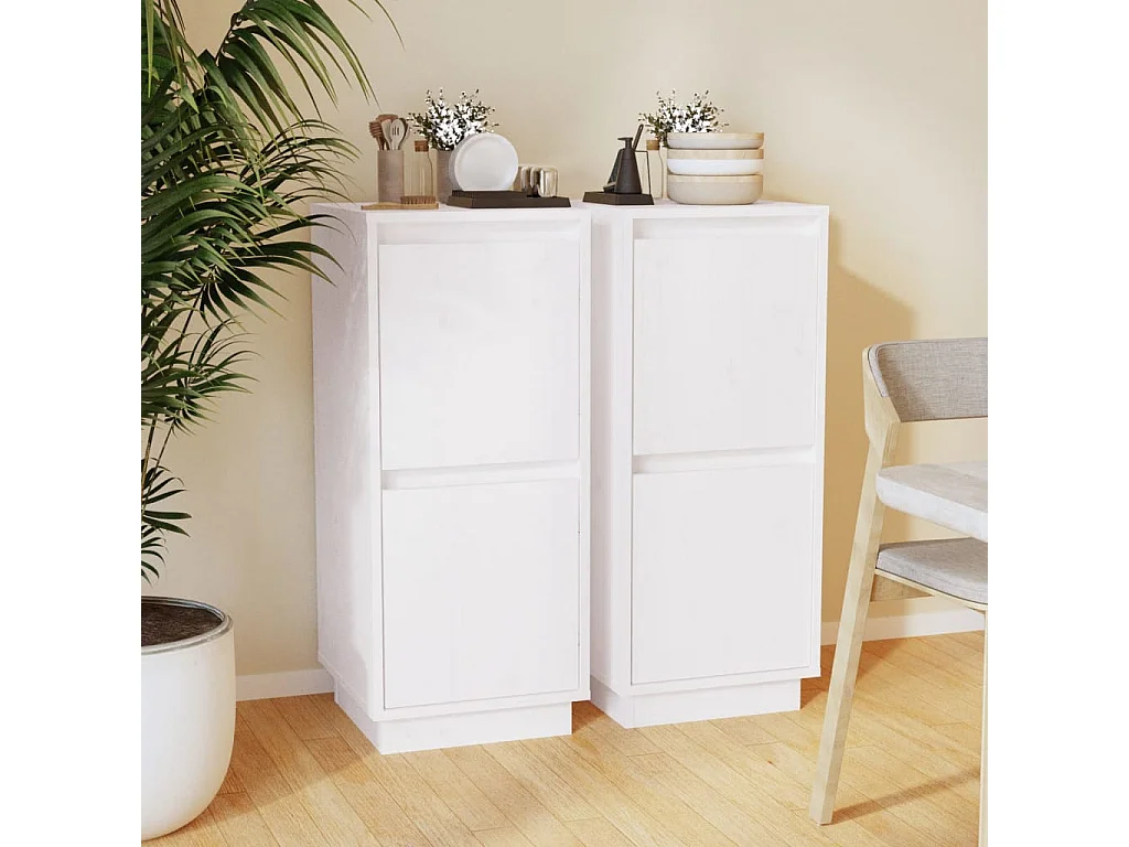 Credenze | Buffet | Armadi 2 pz Bianco 31,5x34x75 cm in Legno Massello di Pino