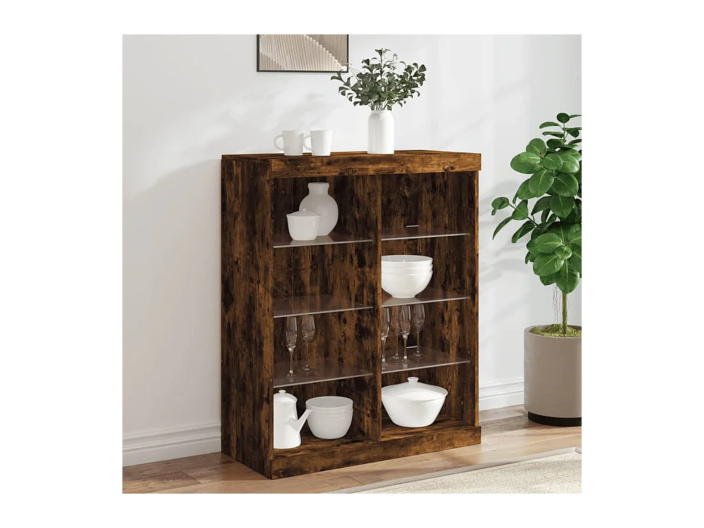 Buffet | Bahut | Meuble de rangement avec lumières LED chêne fumé 81x37x100 cm