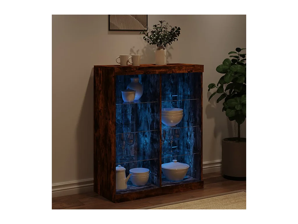 Buffet | Bahut | Meuble de rangement avec lumières LED chêne fumé 81x37x100 cm