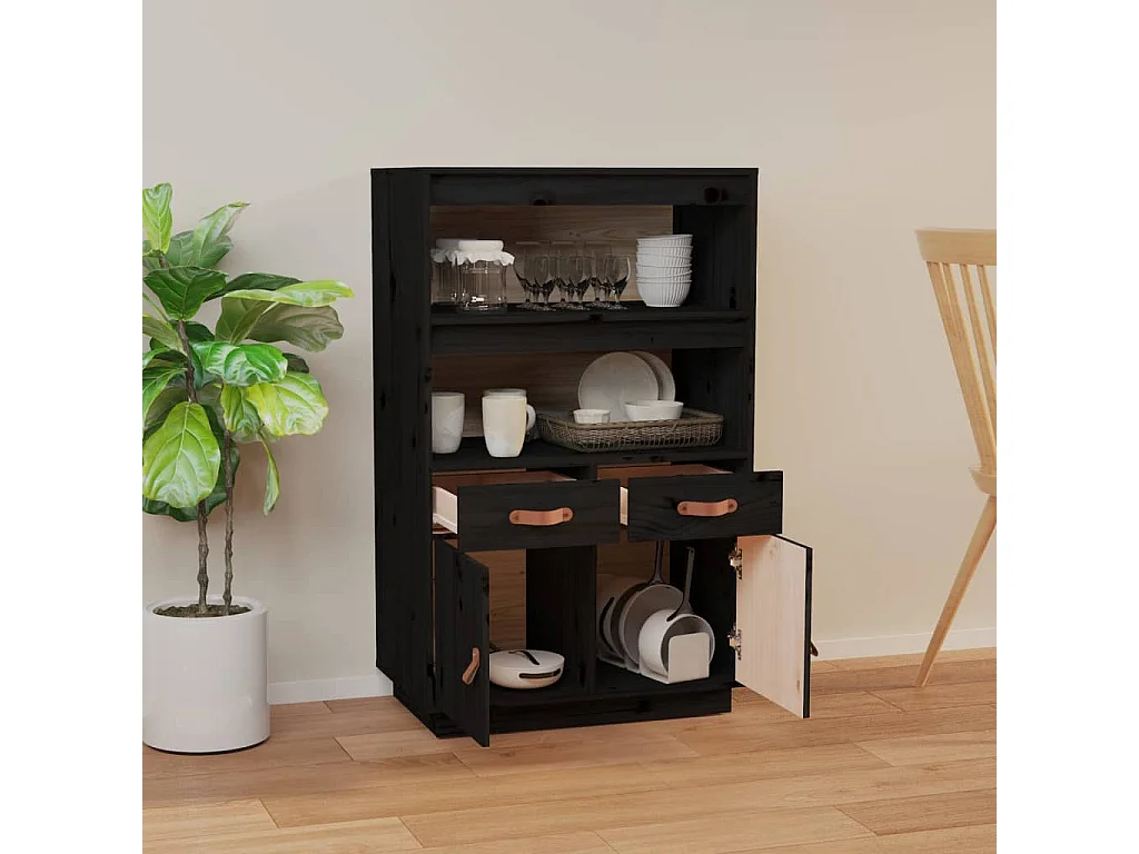 Credenza | Buffet | Armadio Nera 67x40x108,5 cm in Legno Massello di Pino