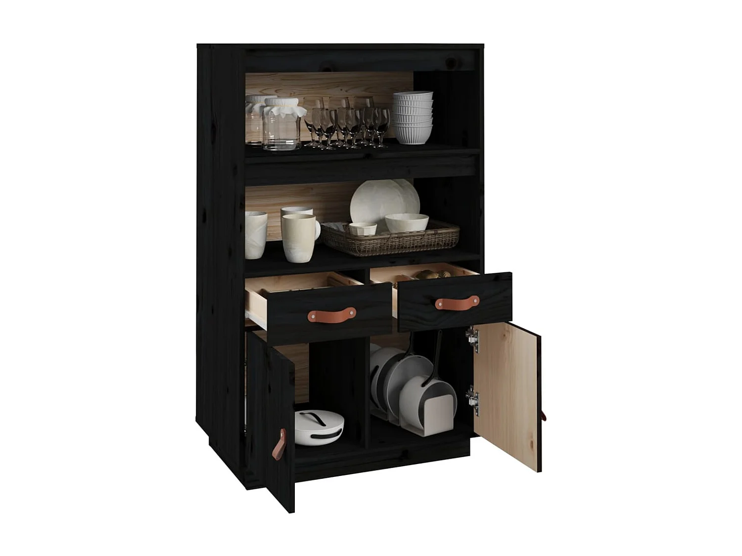 Credenza | Buffet | Armadio Nera 67x40x108,5 cm in Legno Massello di Pino