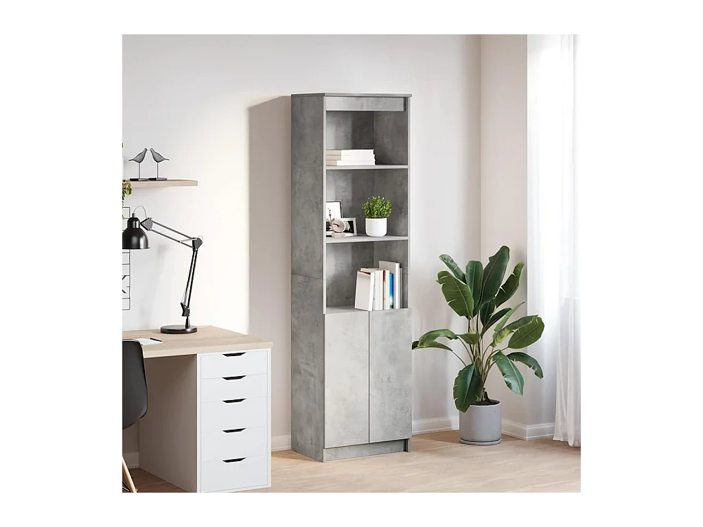 Buffet | Bahut | Meuble de rangement haut gris béton 50x35x180 cm bois d'ingénierie