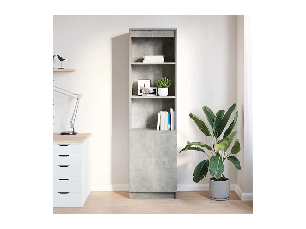 Buffet | Bahut | Meuble de rangement haut gris béton 50x35x180 cm bois d'ingénierie