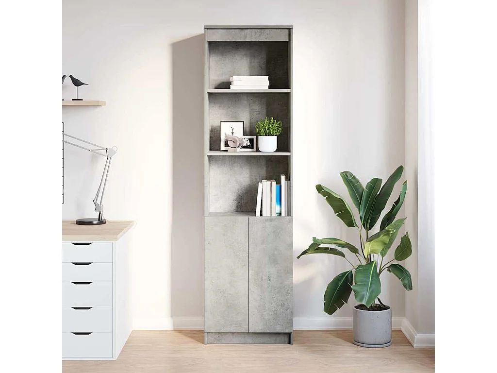 Buffet | Bahut | Meuble de rangement haut gris béton 50x35x180 cm bois d'ingénierie