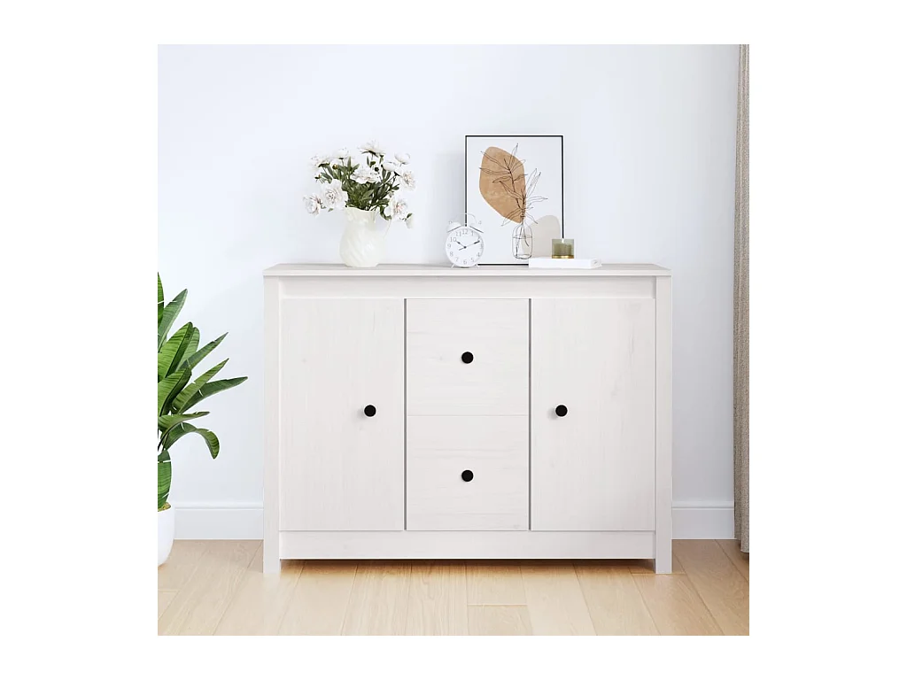 Credenza | Buffet | Armadio Bianca 100x35x74 cm in Legno Massello di Pino