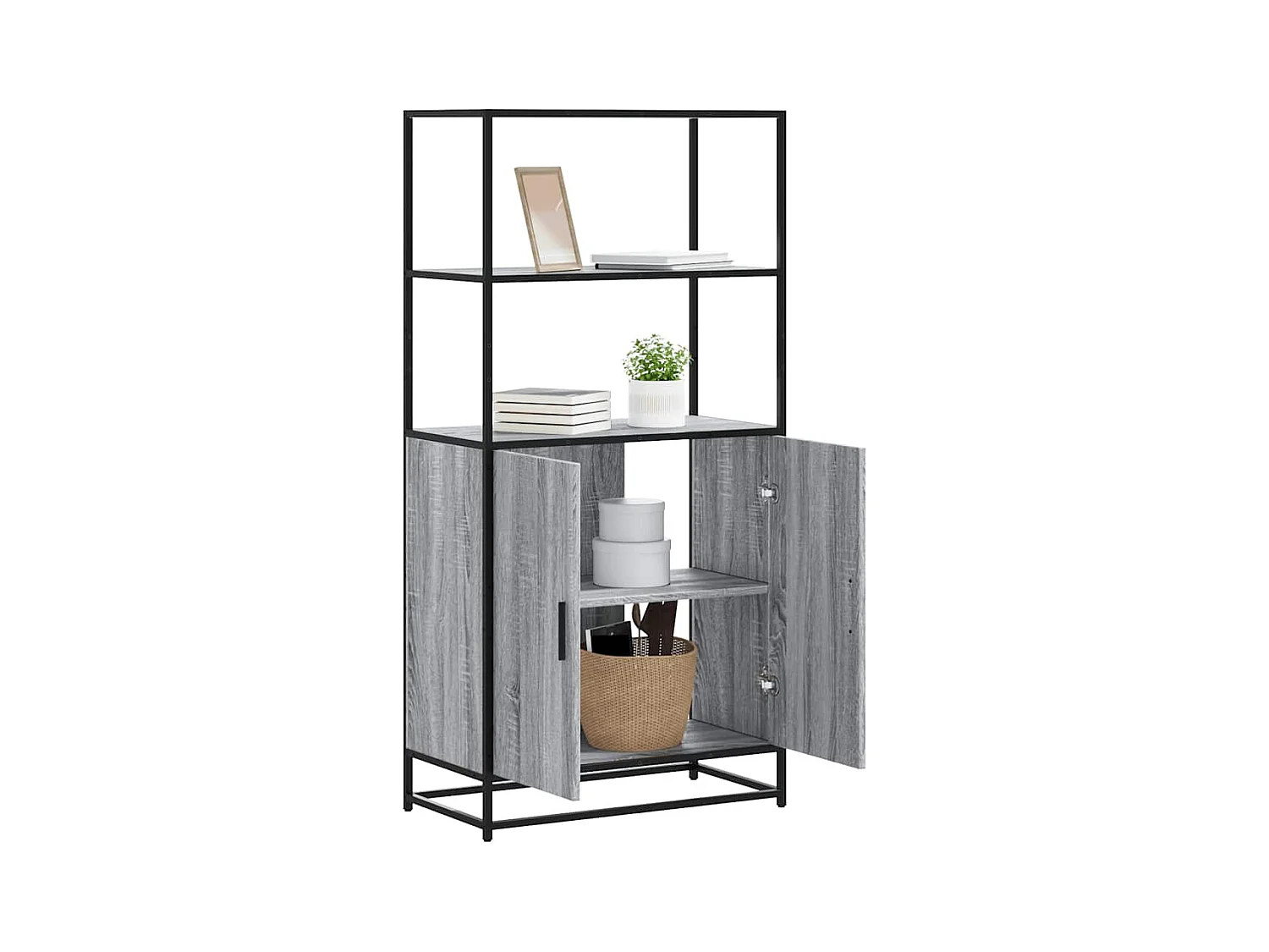 Buffet | Bahut | Meuble de rangement haut sonoma gris 68x35x139 cm bois d'ingénierie et métal