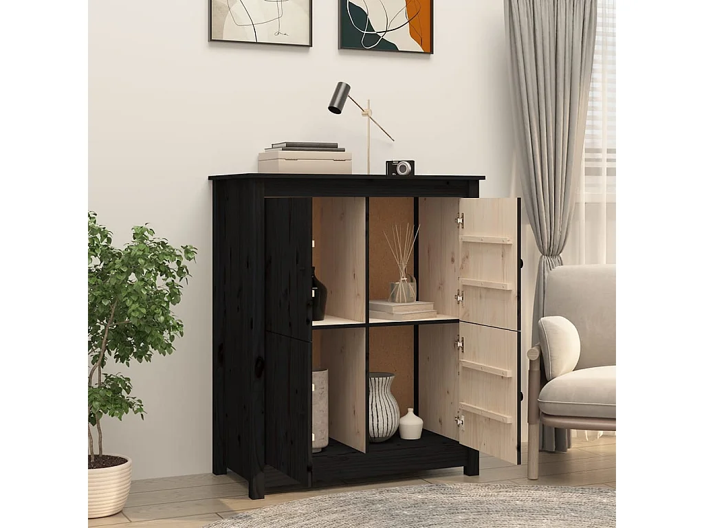 Buffet | Bahut | Meuble de rangement Noir 83x41,5x100 cm Bois massif de pin
