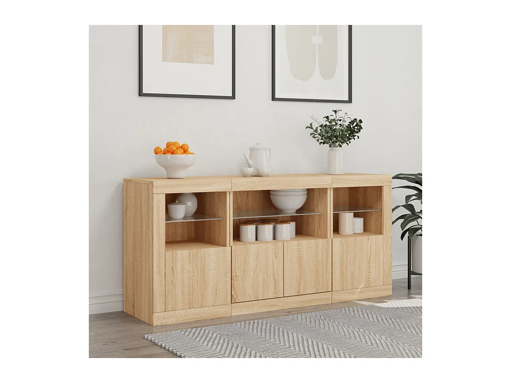 Buffet | Bahut | Meuble de rangement avec lumières LED chêne sonoma 142,5x37x67 cm