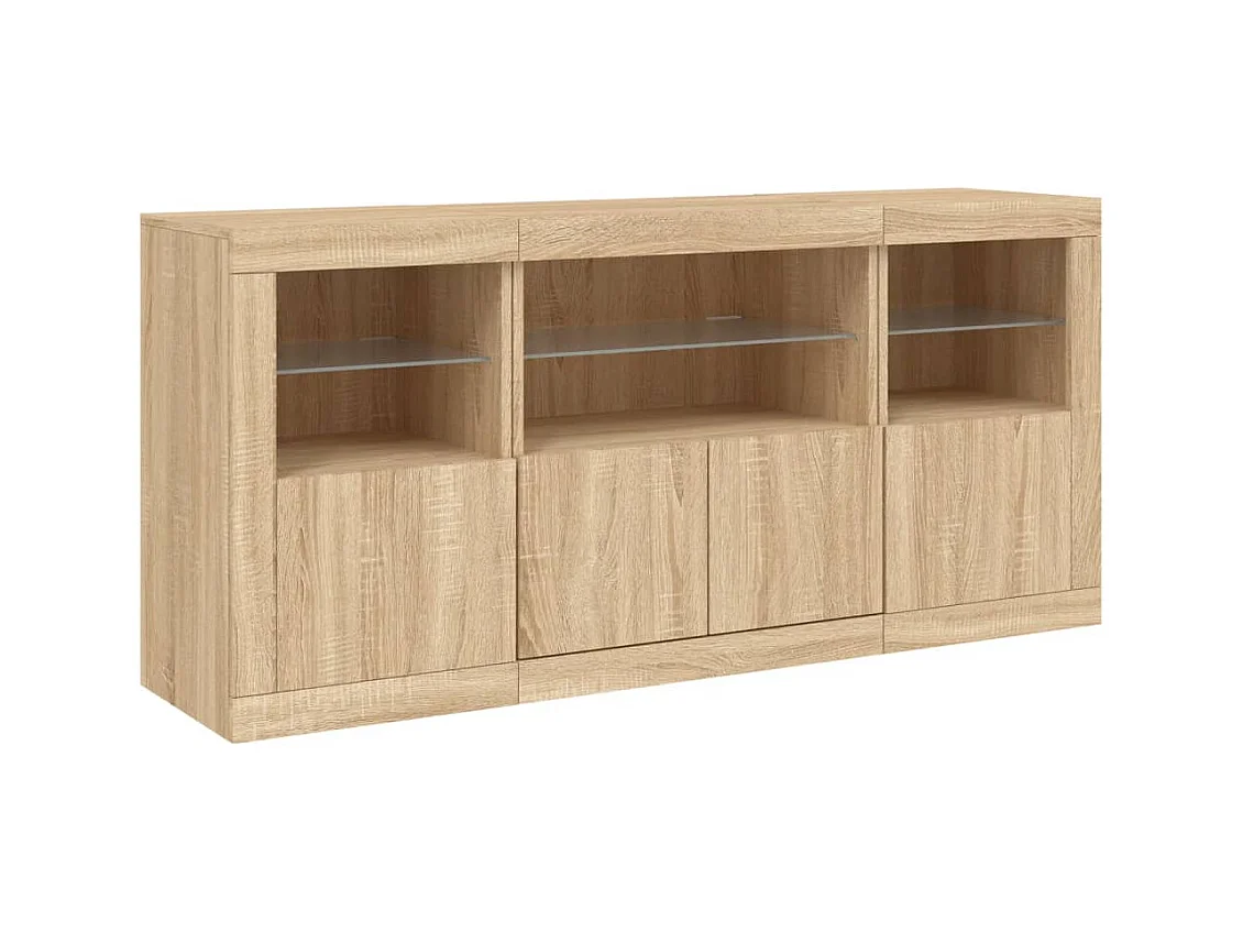 Buffet | Bahut | Meuble de rangement avec lumières LED chêne sonoma 142,5x37x67 cm