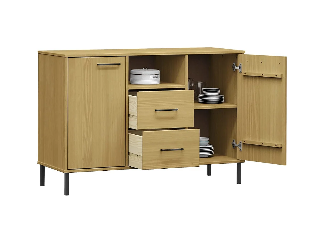 Buffet | Commode à tiroir | Meuble de rangement avec pieds en métal Marron 113x40x77 cm Bois massif OSLO