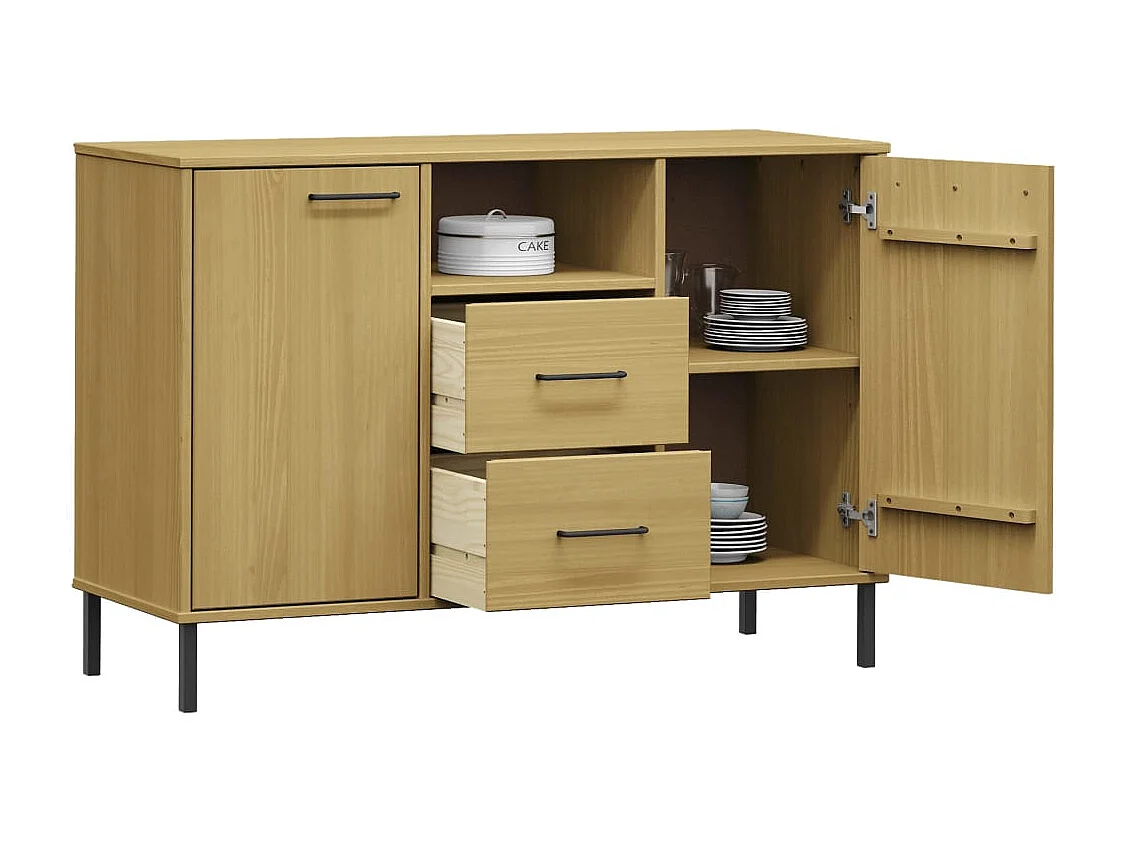 Credenza | Buffet | Armadio Gambe Metallo Marrone 113x40x77 cm Legno Massello OSLO