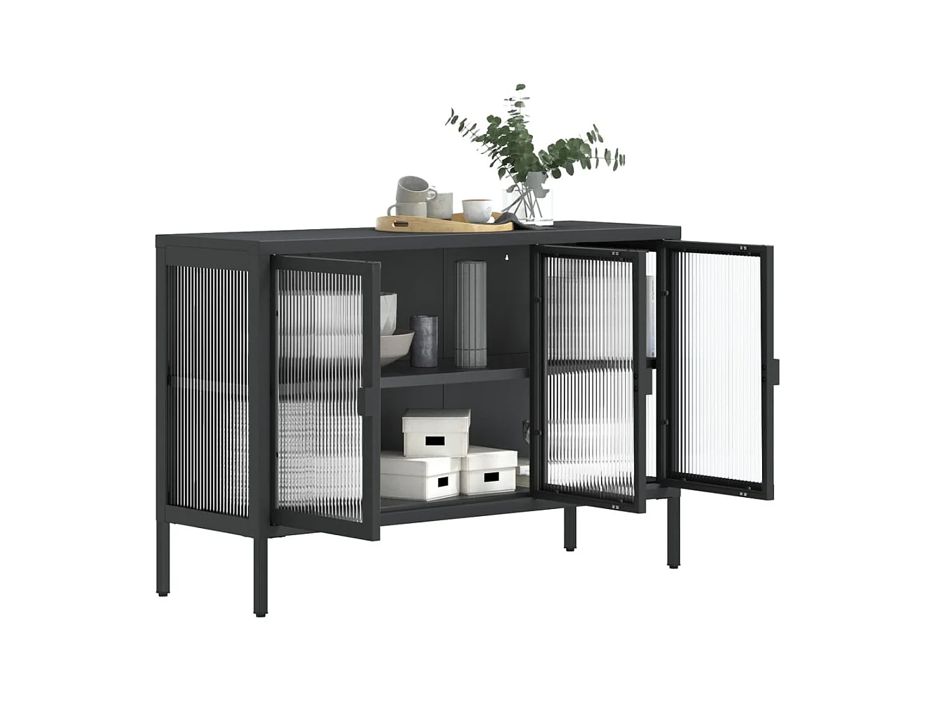 Buffet | Bahut | Meuble de rangement noir 105x35x70 cm verre et acier