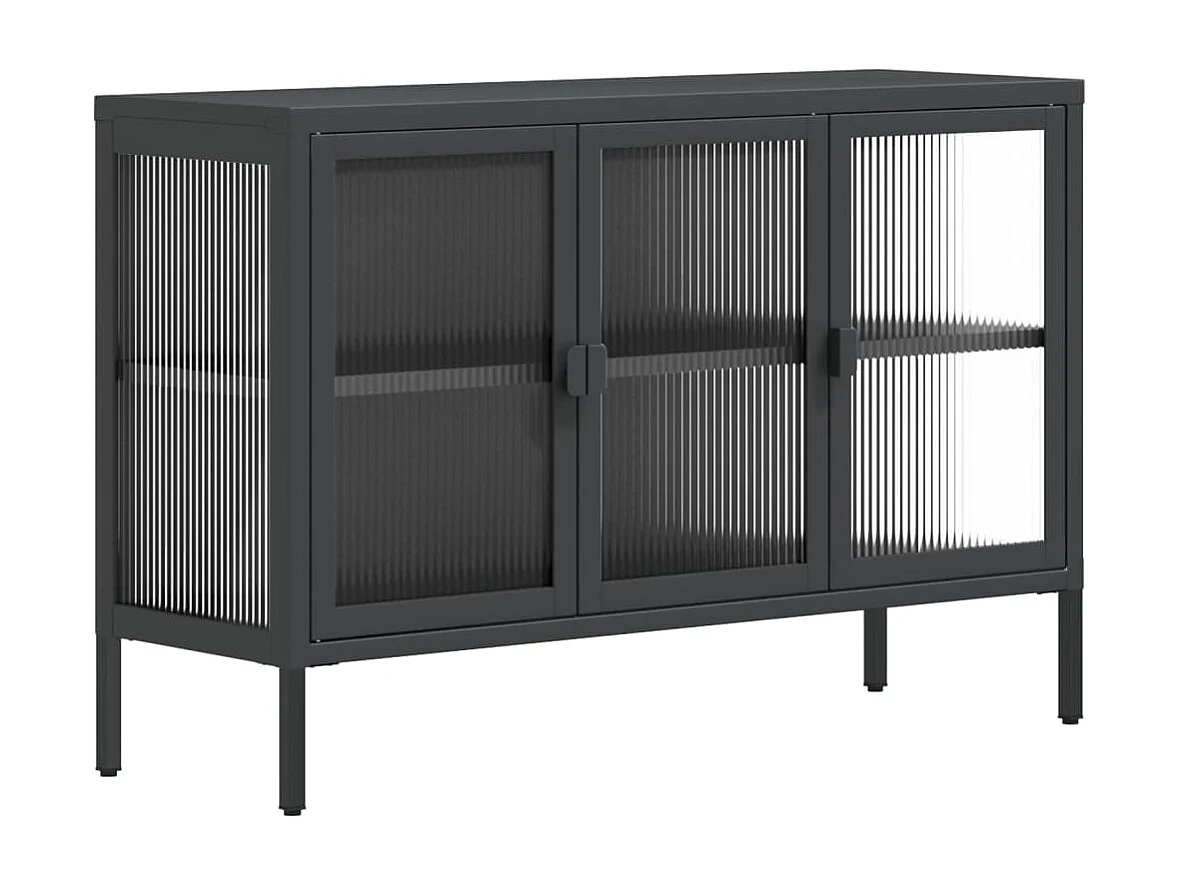 Credenza | Buffet | Armadio Nera 105x35x70 cm Vetro e Acciaio