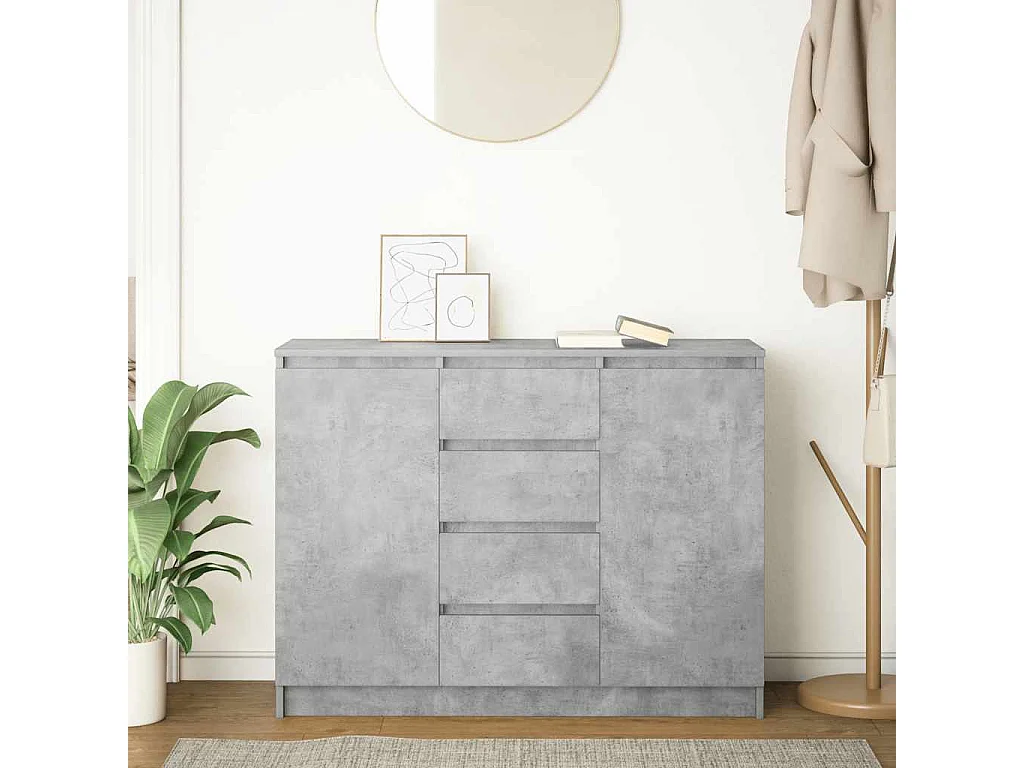 Credenza | Buffet | Armadio con Cassetti Grigio Cemento 100,5x35x76 cm Truciolato